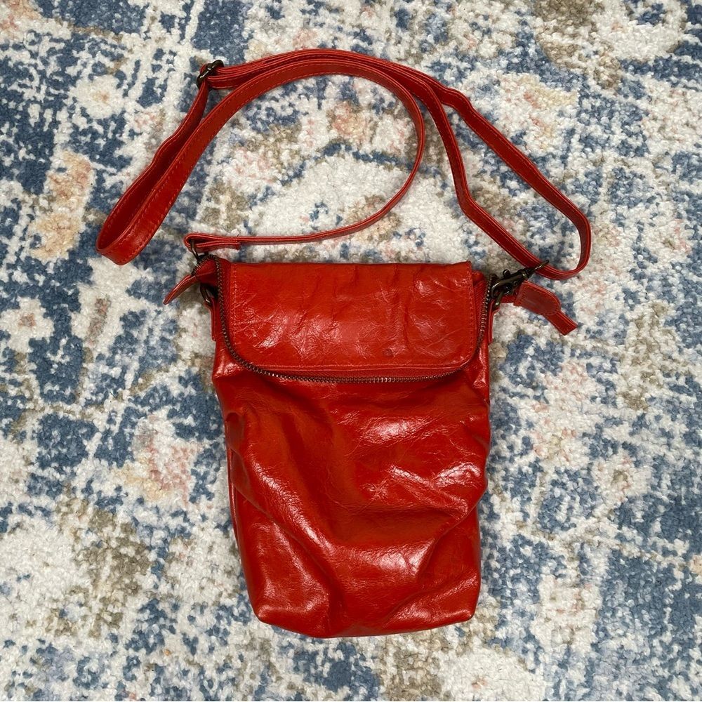 Latico Fire Red/Orange Crossbody Pouch Leather